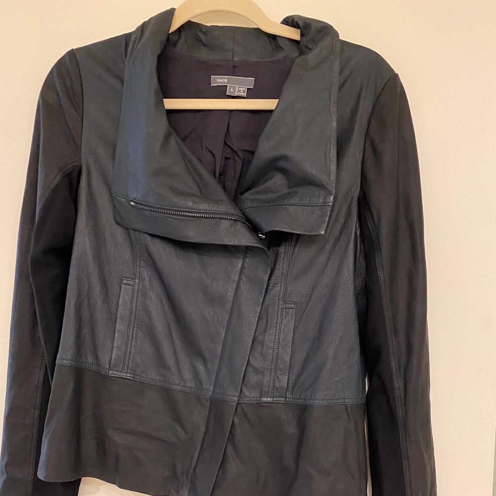 Vince fine leather and knit lightweight jacket-L